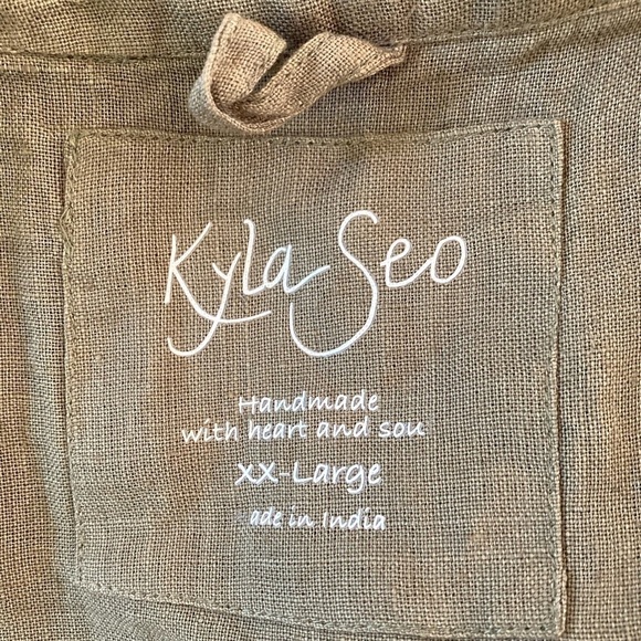 Kyla Seo Bohemian 100% Linen Tunic Dress XXL in Khaki Green - Picture 5 of 10